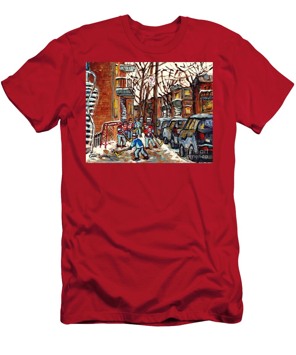 Montreal Winter City Scene Painting and Hockey Art Paintings for Sale C Spandau Canadian Artist Carole Spandau T-Shirt