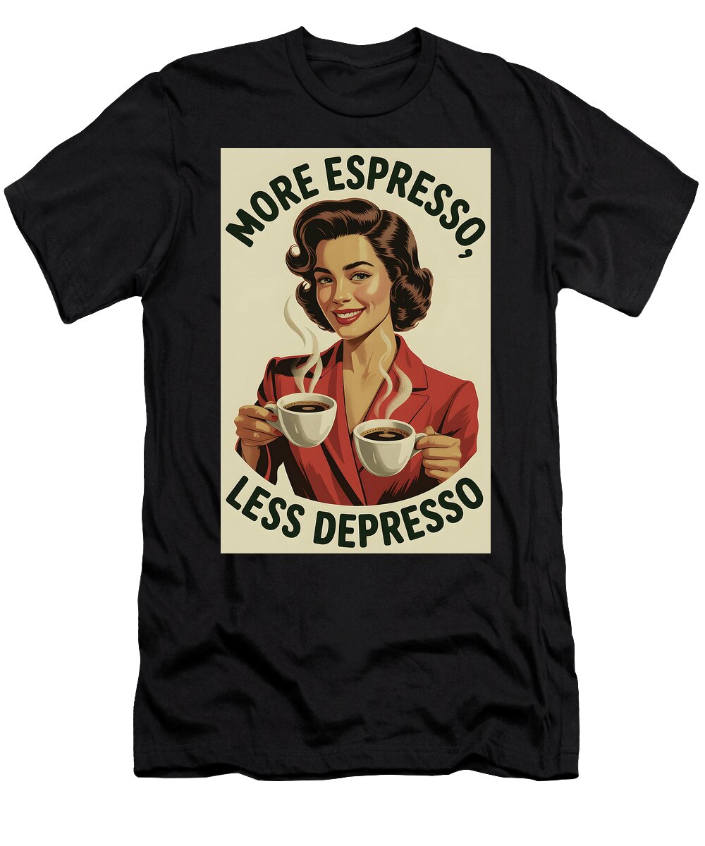 More Espresso Less Depresso Retro Poster Dale Kincaid T-Shirt
