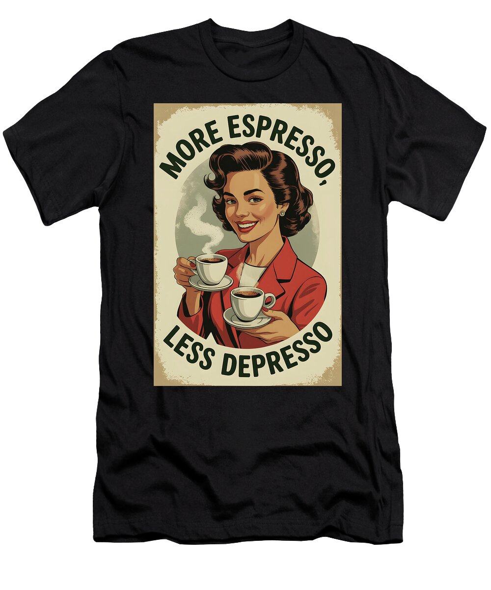 More Espresso Less Depresso Vintage Coffee Poster Dale Kincaid T-Shirt