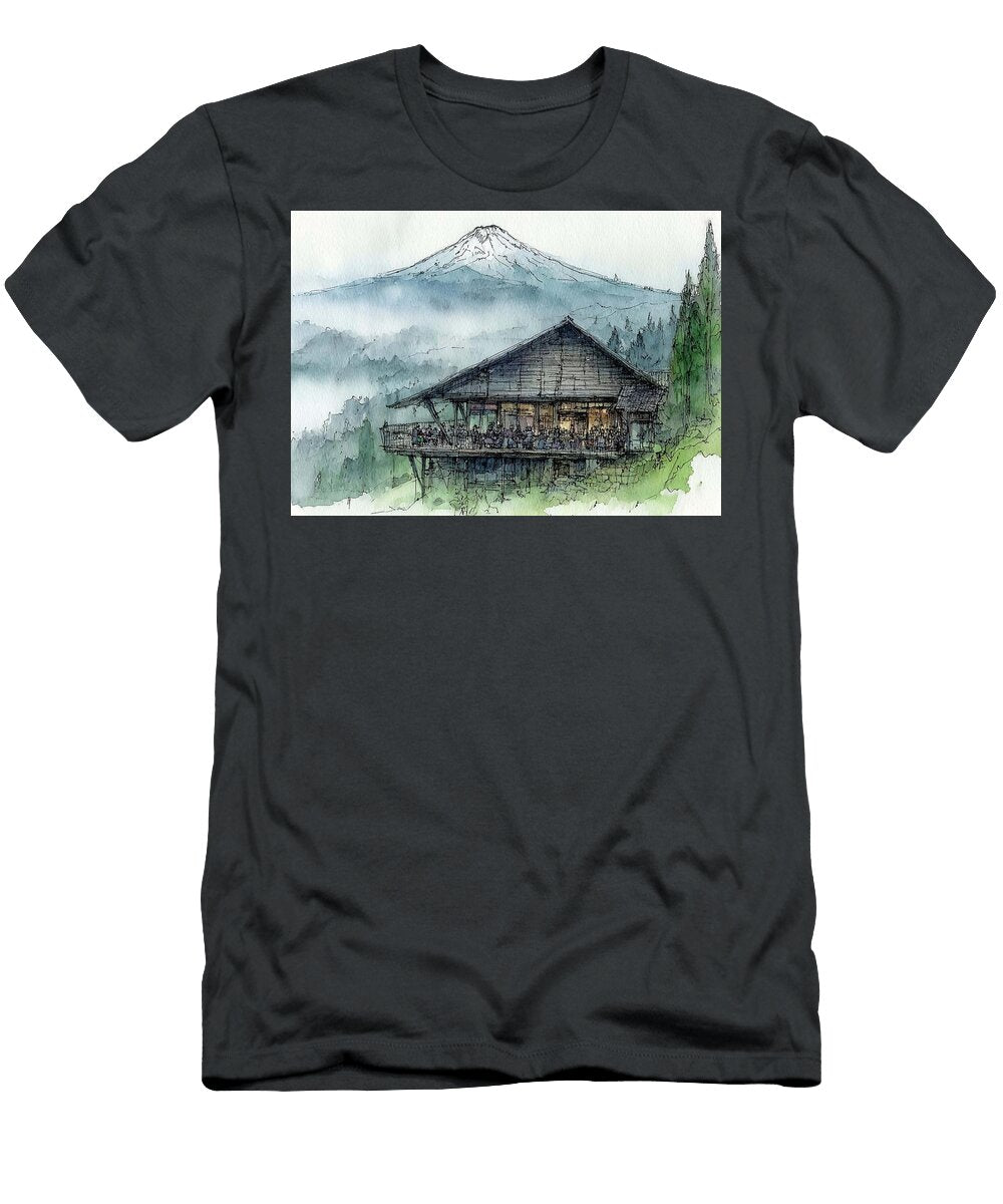 Mountain Hideaway with Misty View Flora Brown T-Shirt