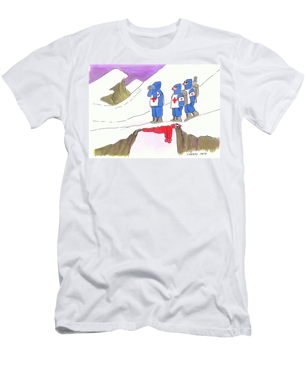 Mountain Rescue Team Standing on the Lost Climber Canary Pete T-Shirt