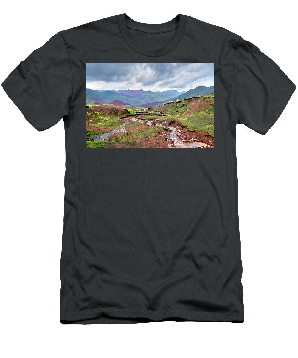 Mountains River Red Valley Alpacas Palcoyo Peru 5000 Meters Guido Montanes Castillo T-Shirt