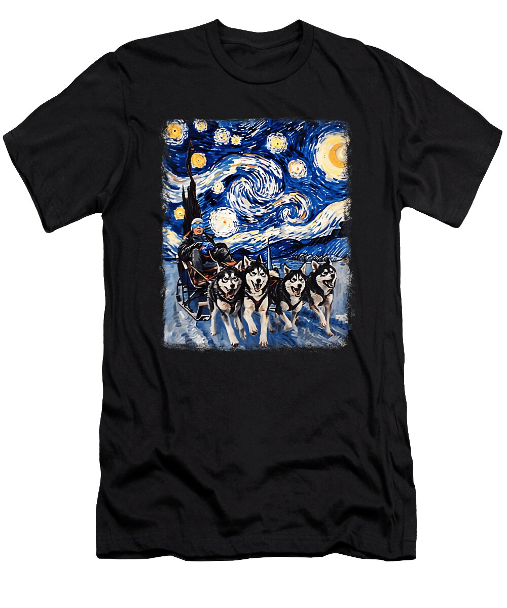 Mushing Sled Dog Siberian Husky Starry Night Zyneu Gangd T-Shirt