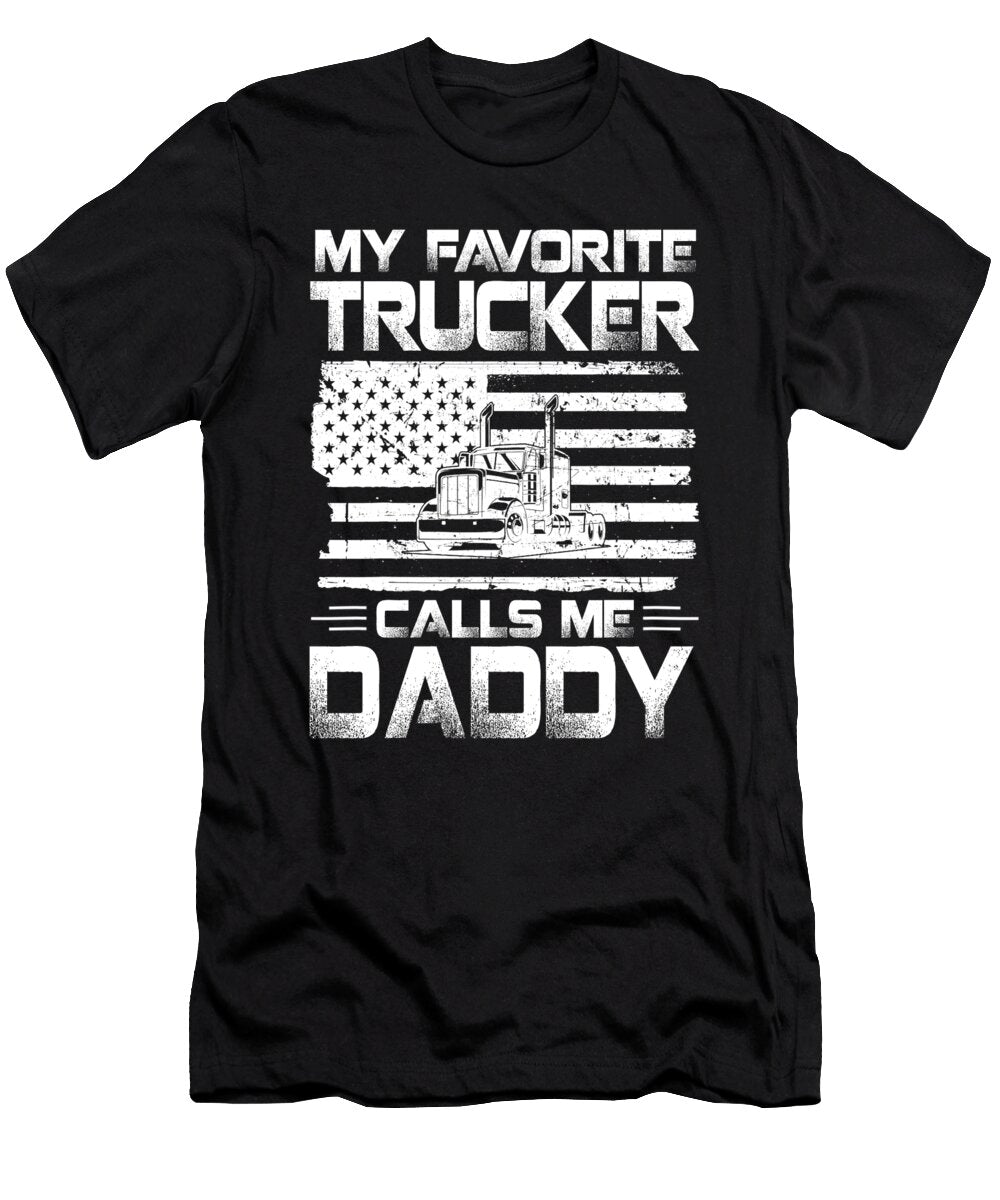 My Favorite Trucker Calls Me Daddy American Flag Dh Bubble T-Shirt