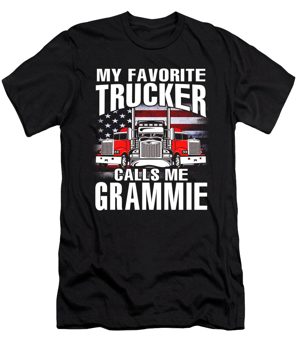 My Favorite Trucker Calls Me Grammie US Flag Dhbubble T-Shirt