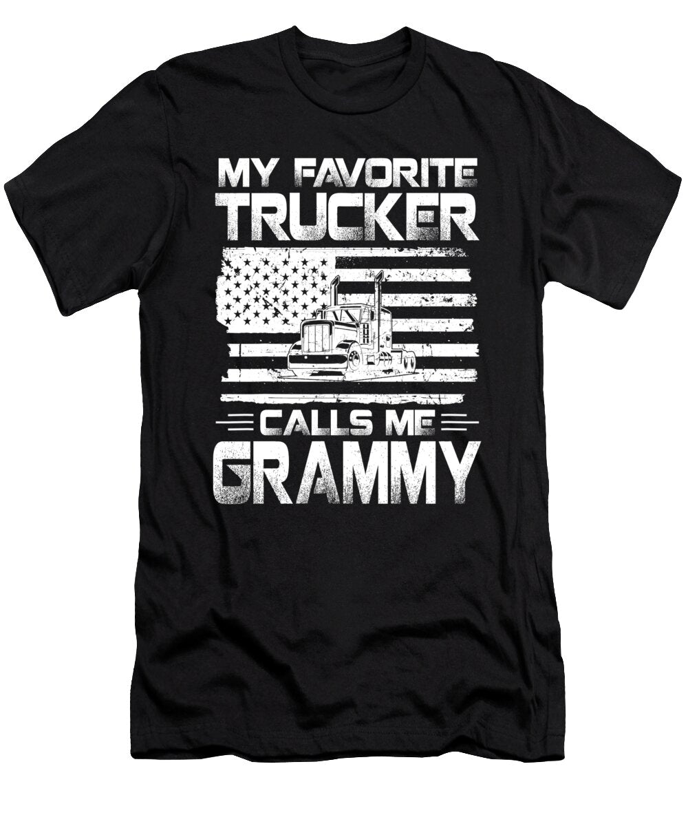 My Favorite Trucker Calls Me Grammy American Flag Dhbubble T-Shirt