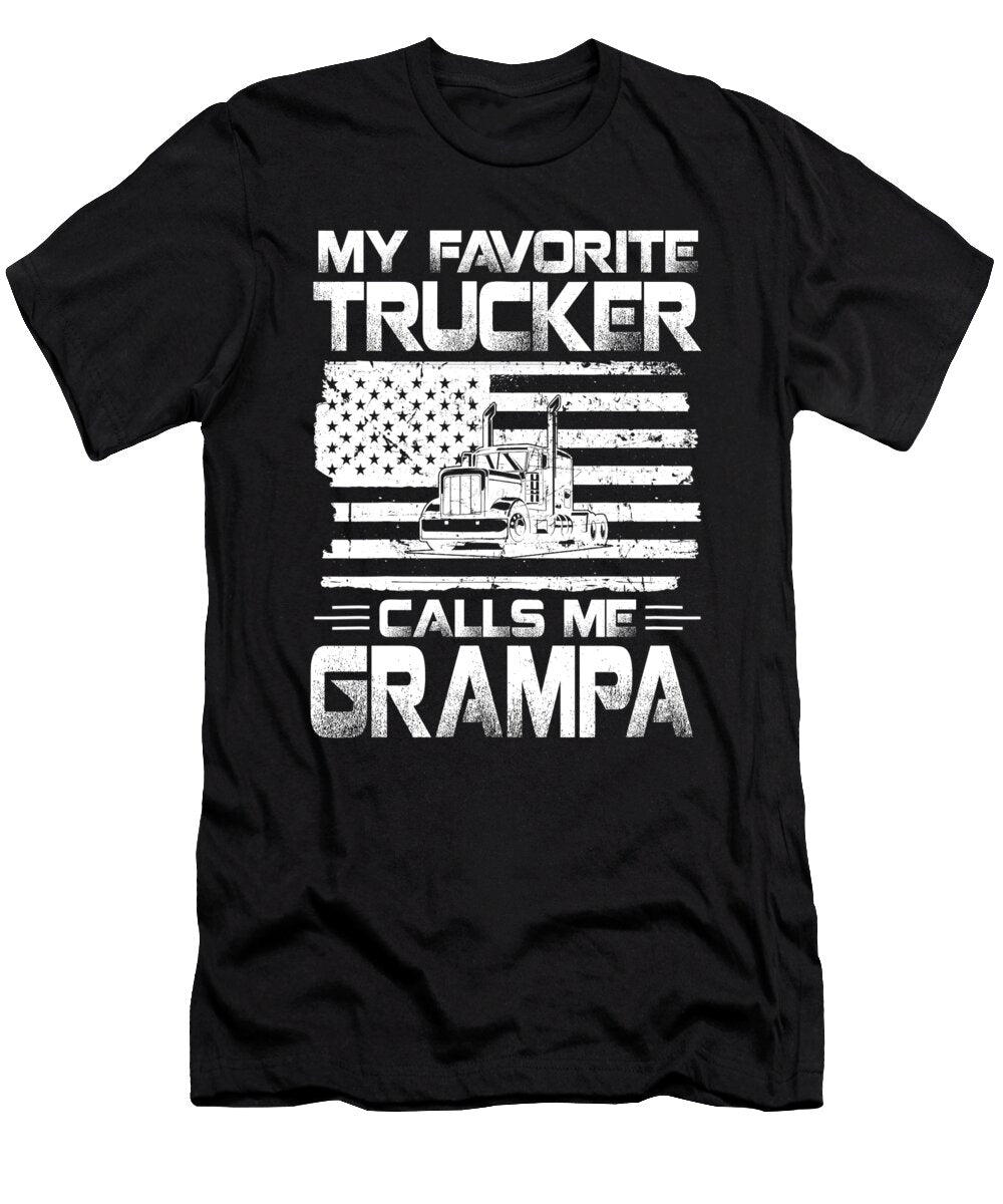 My Favorite Trucker Calls Me Grampa American Flag Dhbubble T-Shirt