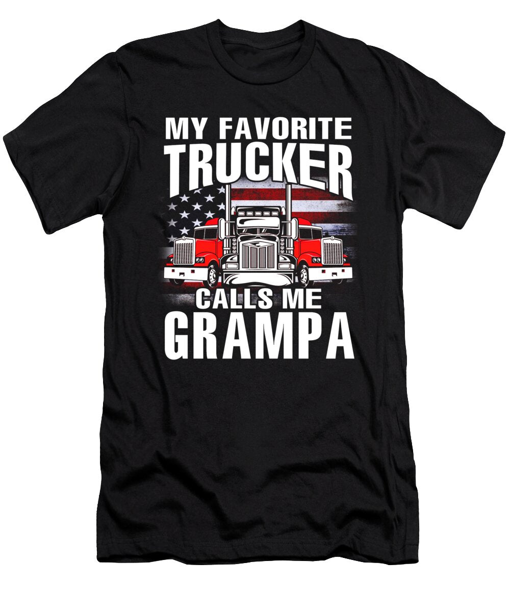 My Favorite Trucker Calls Me Grampa US Flag Dhbubble T-Shirt