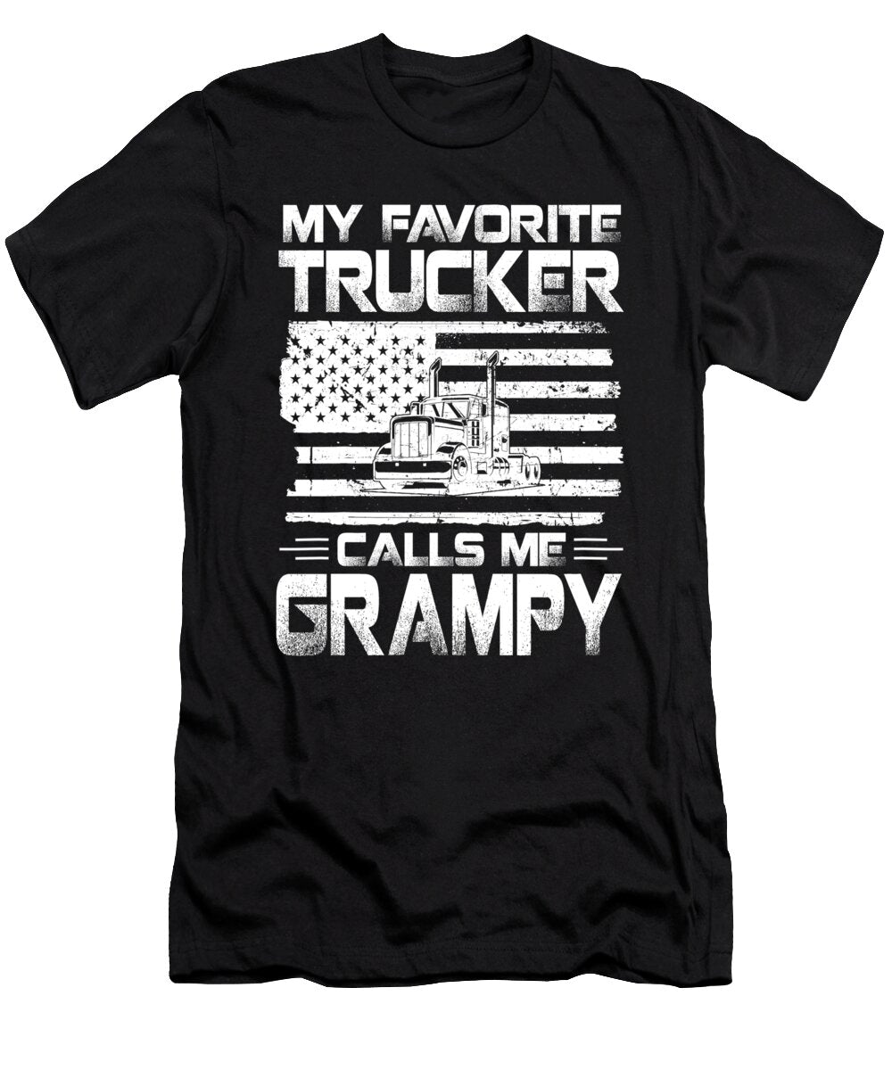 My Favorite Trucker Calls Me Grampy American Flag Dhbubble T-Shirt