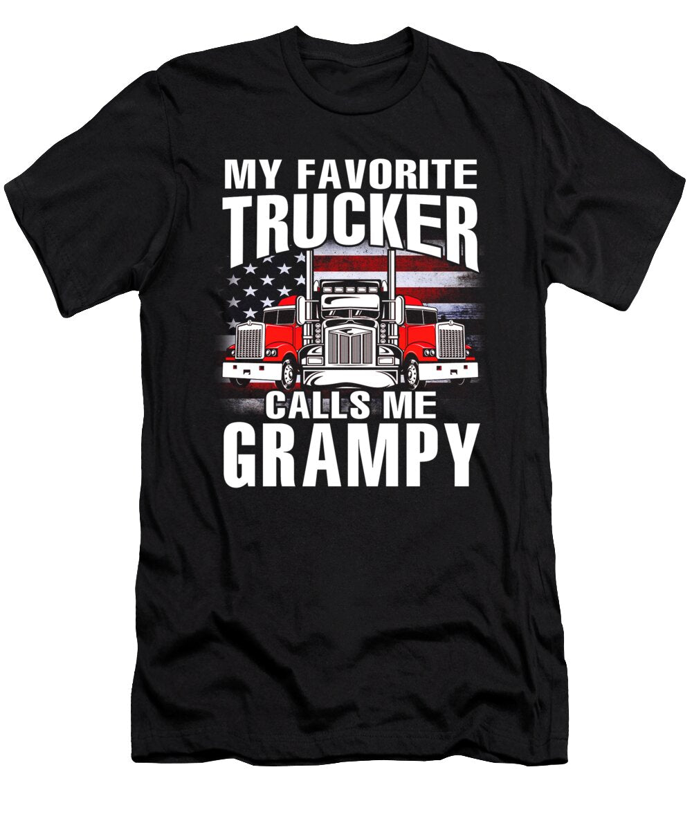 My Favorite Trucker Calls Me Grampy US Flag Dhbubble T-Shirt
