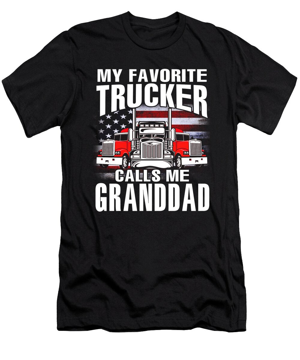 My Favorite Trucker Calls Me Granddad US Flag Dhbubble T-Shirt