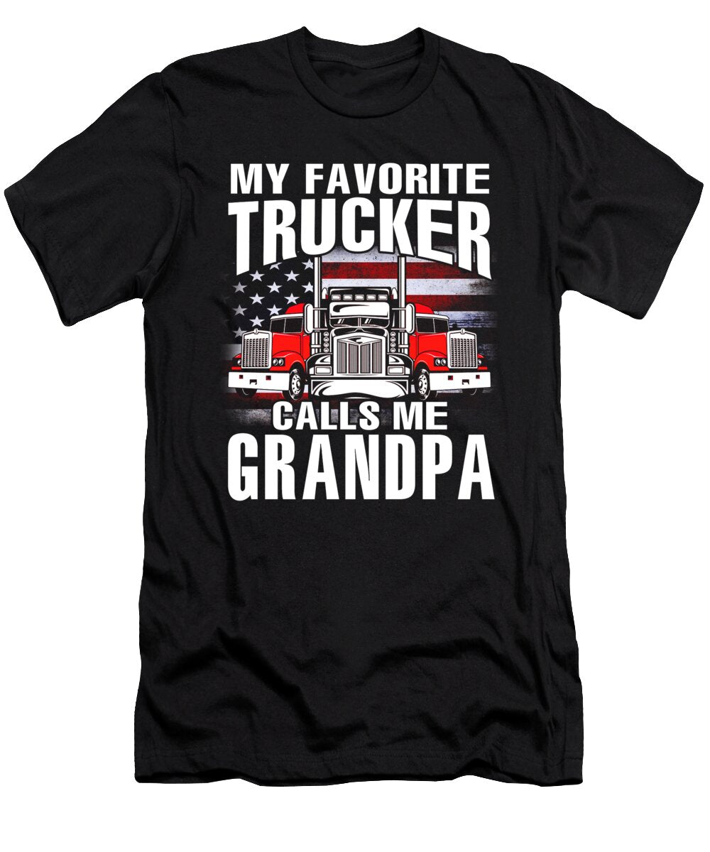 My Favorite Trucker Calls Me Grandpa US Flag Dhbubble T-Shirt