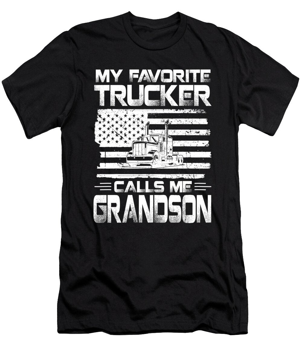 My Favorite Trucker Calls Me Grandson American Flag Dhbubble T-Shirt