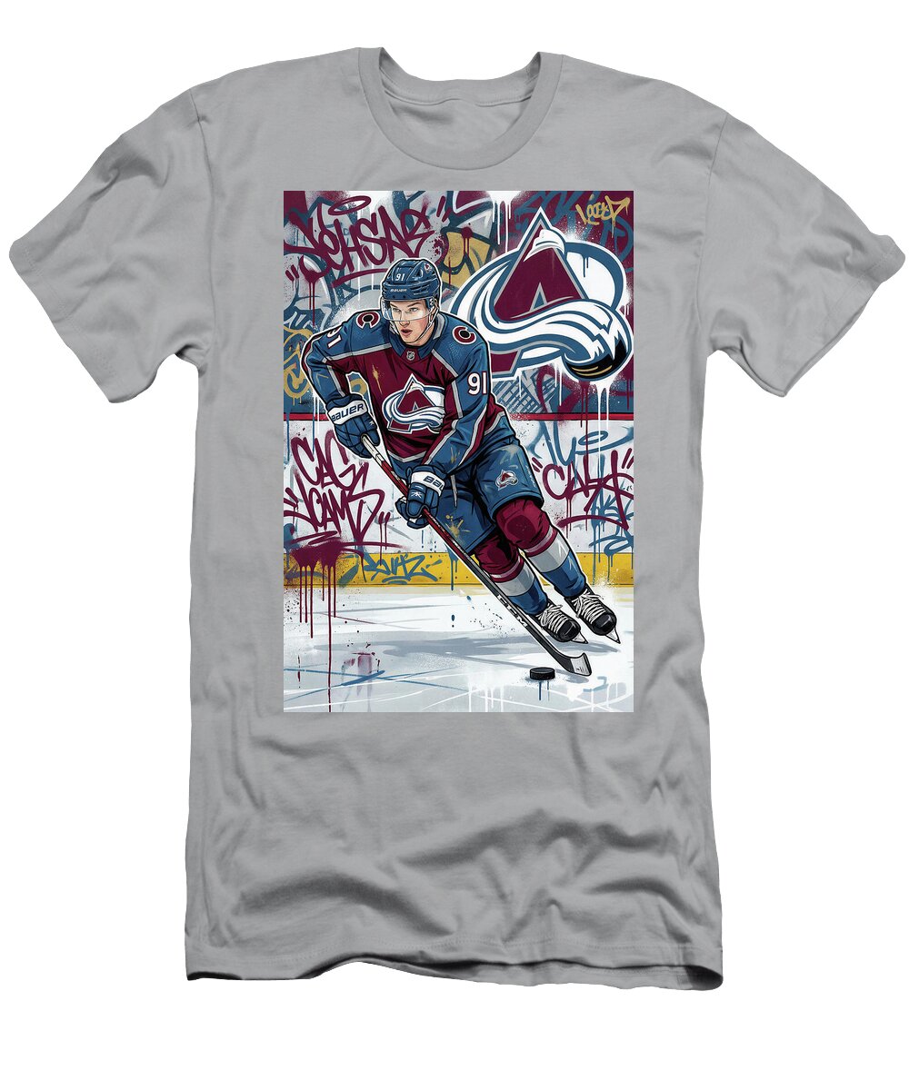 Nathan Mackinnon Hockey Player in Graffiti Scene Graffiti Poster Hockey Player NHL Sampadart Gallery T-Shirt