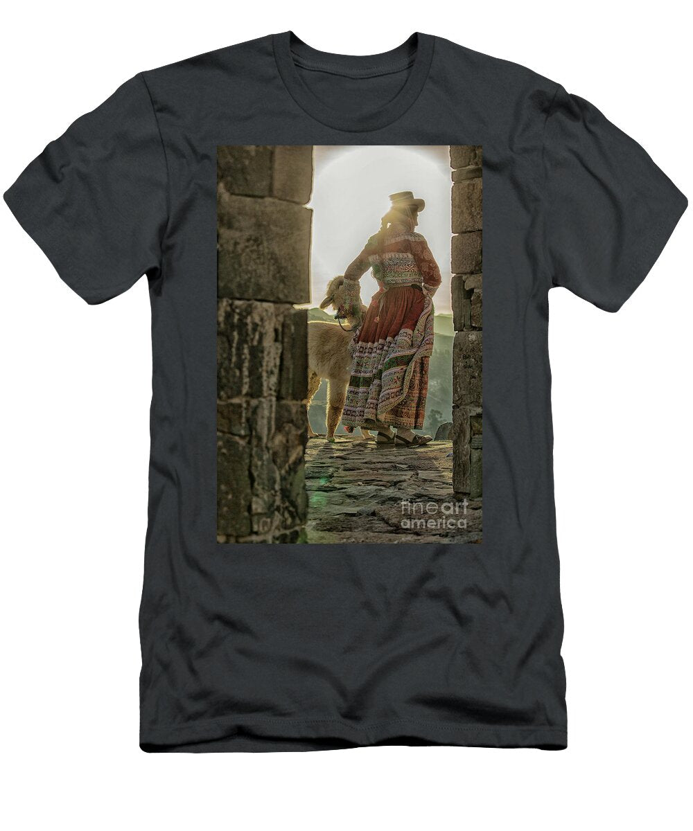Native Inca Woman with Llama Patricia Hofmeester T-Shirt