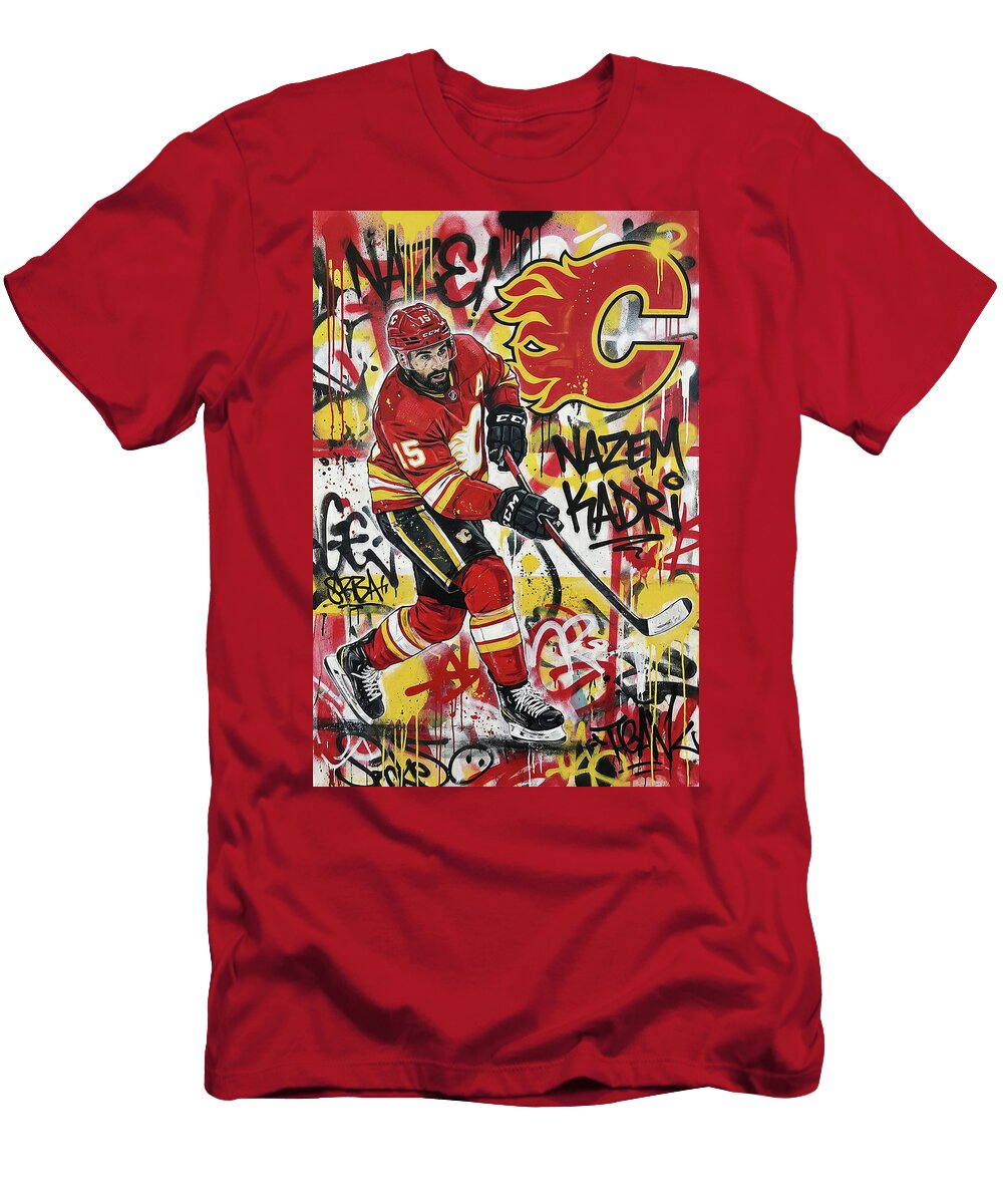 Nazem Kadri in Calgary Flames Gear Graffiti Poster Hockey Player NHL Sampadart Gallery T-Shirt