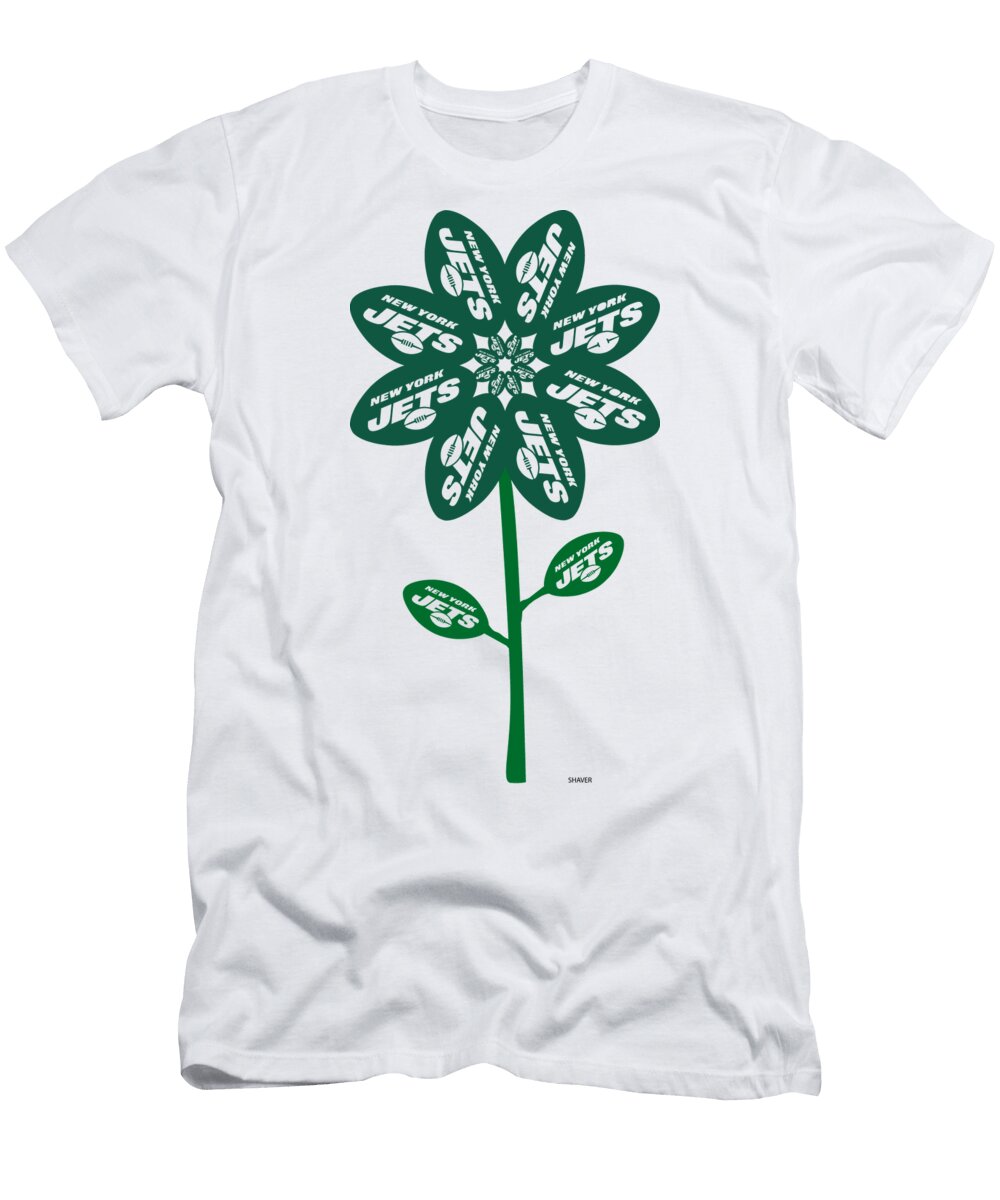 New York Jets NFL Football Team Logo Flower Art Steven Shaver T-Shirt
