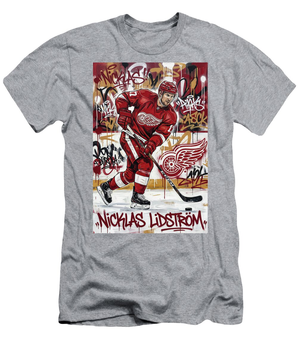 Nicklas Lidstrom in Action Graffiti Poster Hockey Player NHL Sampadart Gallery T-Shirt