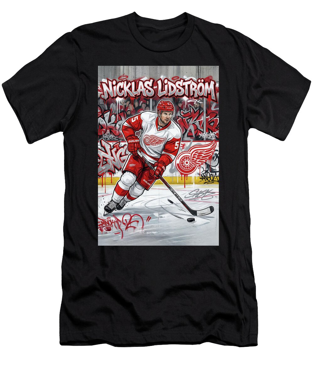Nicklas Lidstrom on Hockey Rink Graffiti Poster Hockey Player NHL Sampadart Gallery T-Shirt