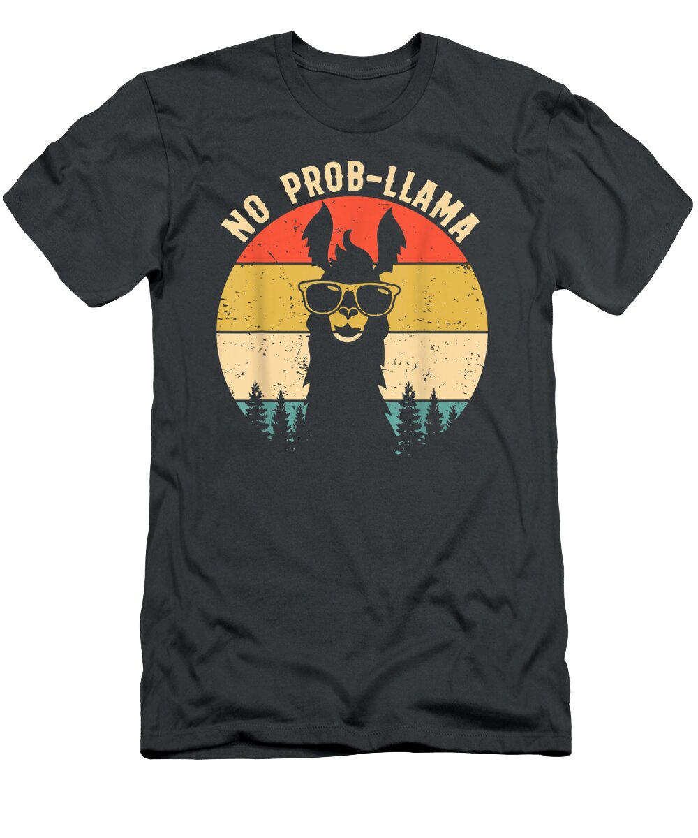 No Probllama Vintage Llama Alpaca Dollyb Trim T-Shirt