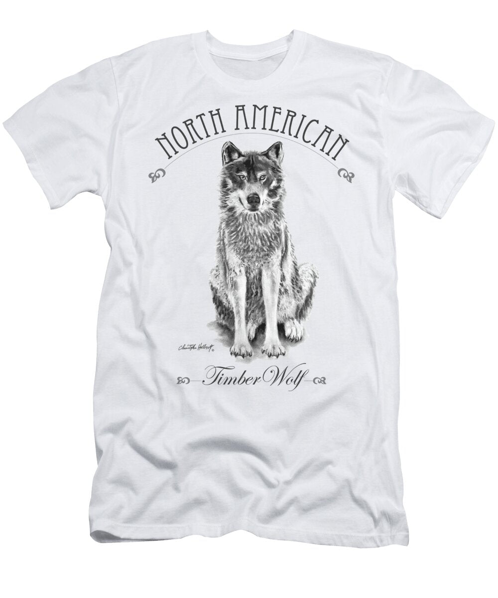 North American Timber Wolf Charcoal on White Background Christopher Holbert T-Shirt