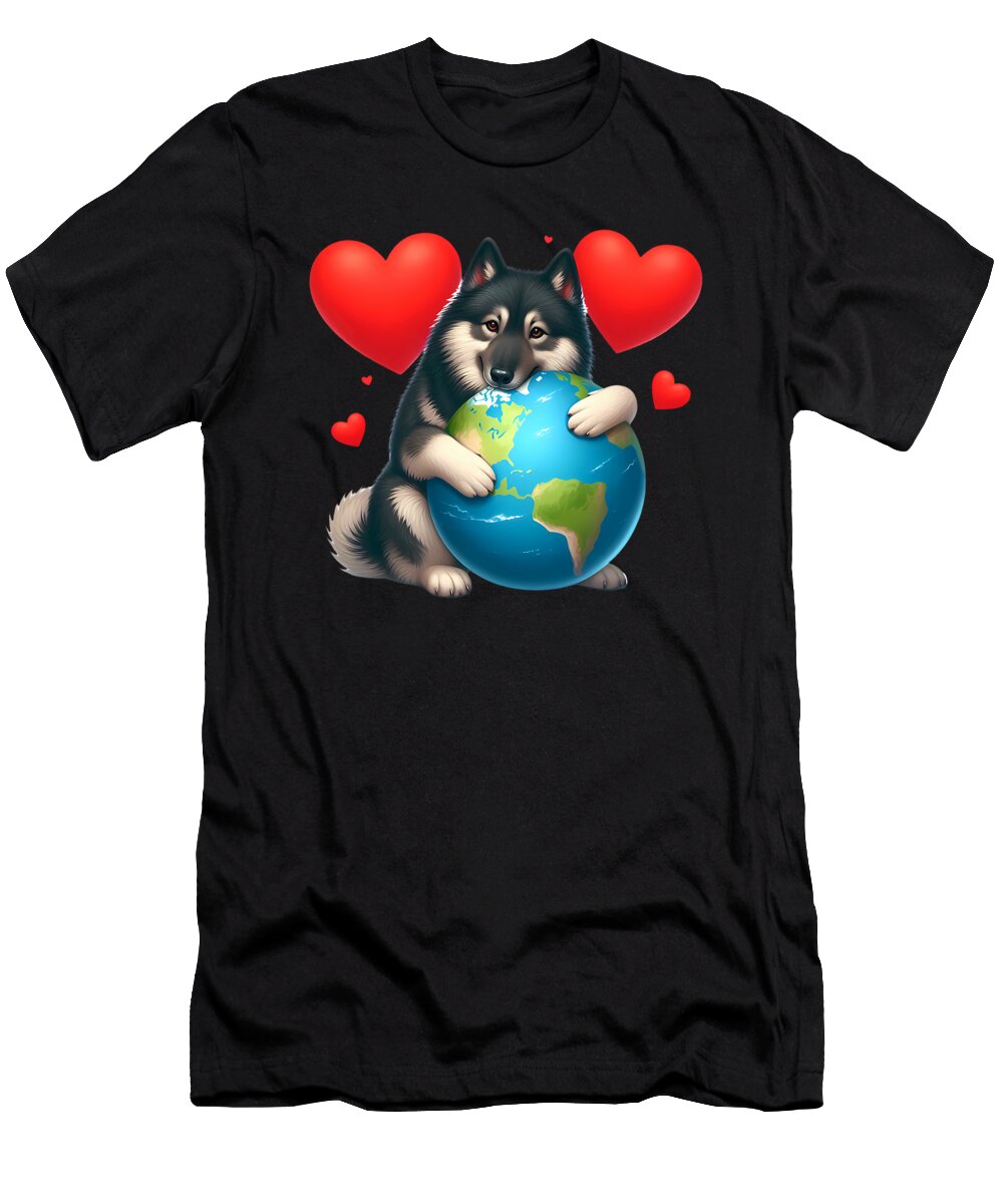 Norwegian Elkhound Dog Earth Day Hug Love Owner Studi Alex T-Shirt