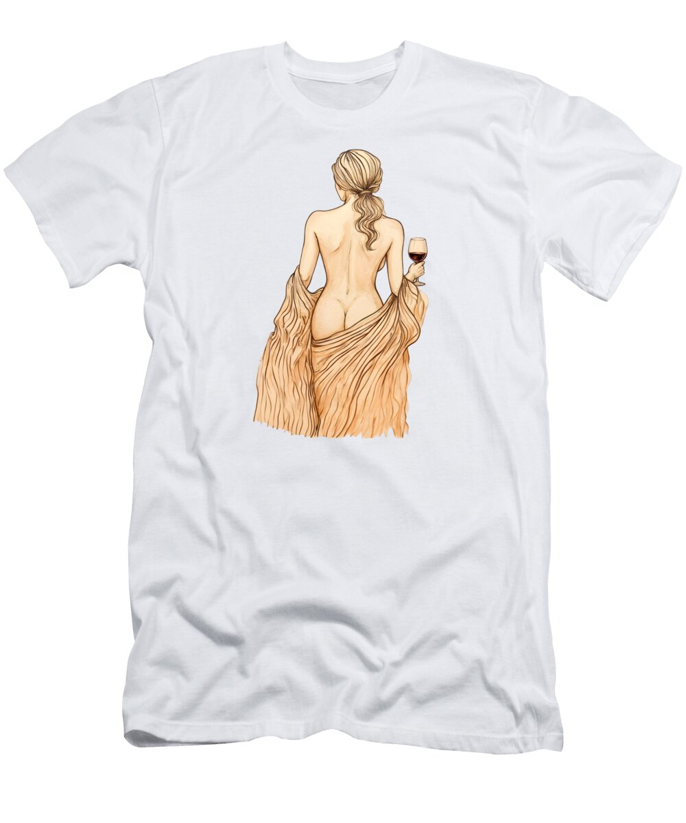 Nude Woman with Wine and Draped Fabric Mounir Khalfouf T-Shirt