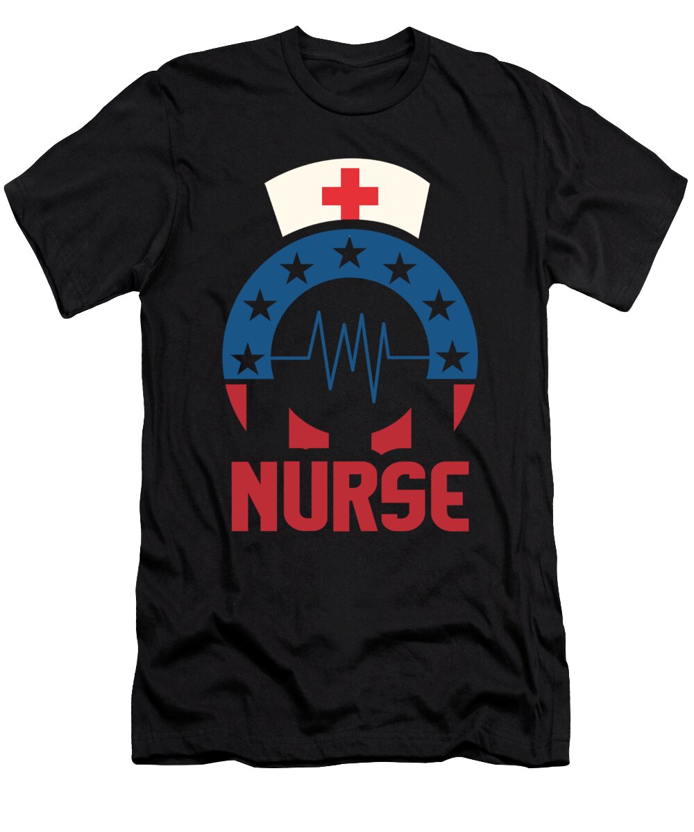Nurse Heartbeat United States Flag Maximus Designs T-Shirt