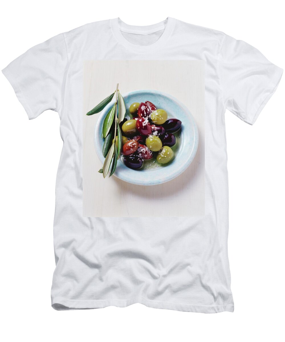 Olives and Olive Sprig on Plate Eising Studio Food Photo and Video T-Shirt