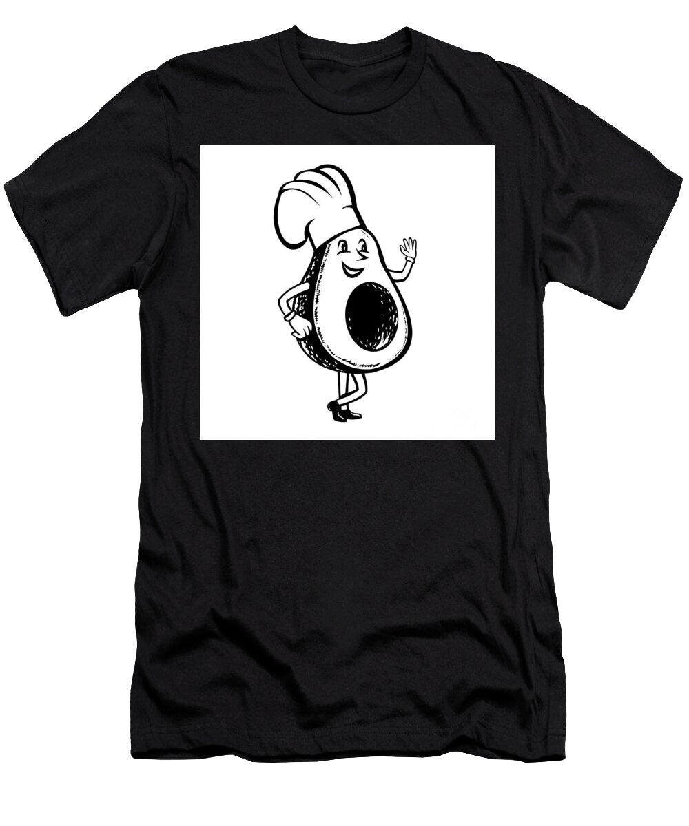 Organic Avocado Chef Mascot Retro Black and White Aloysius Patrimonio T-Shirt