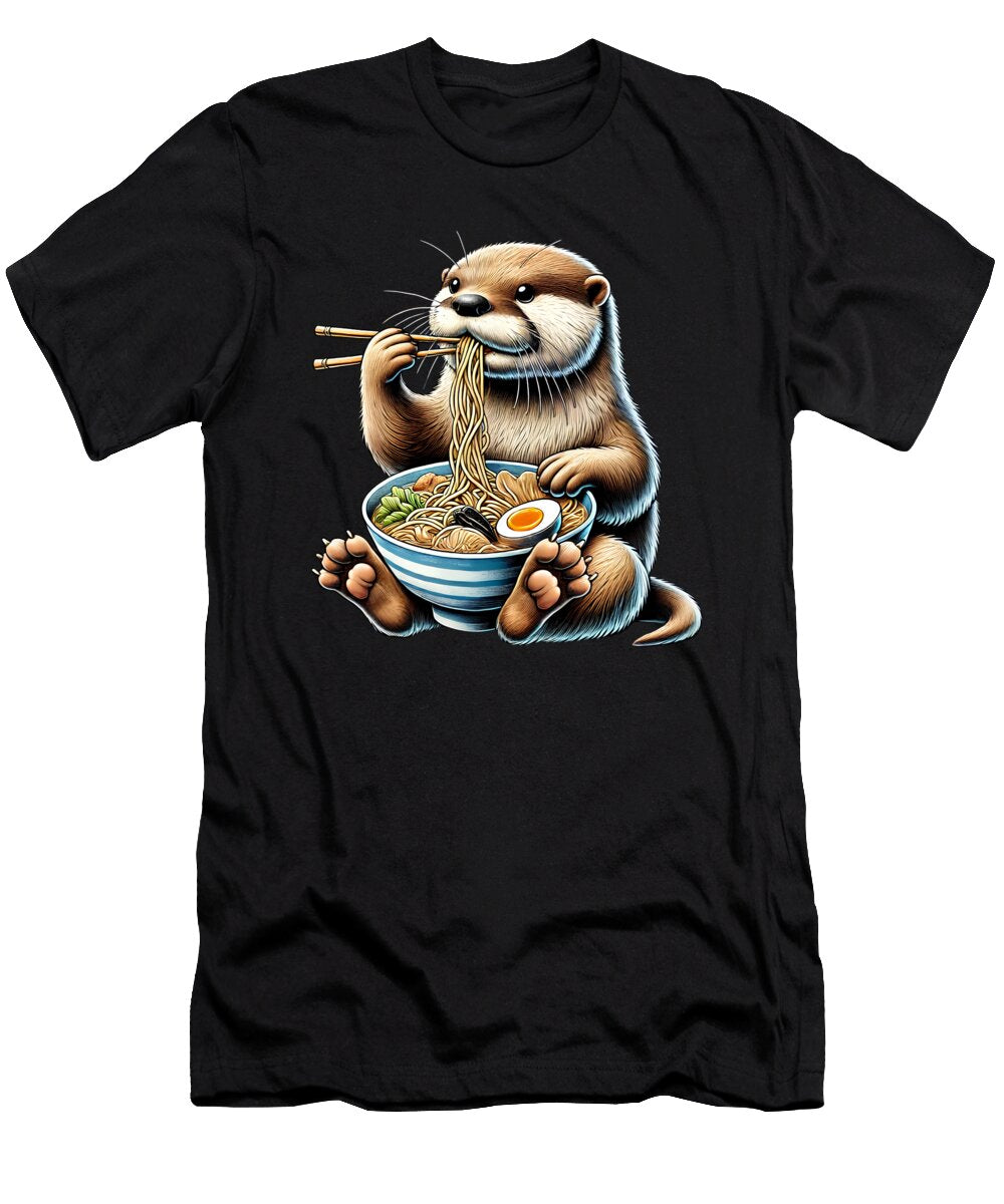 Otter Eating Ramen Noodle Anime Japanese Food Lover Job T-Shirt