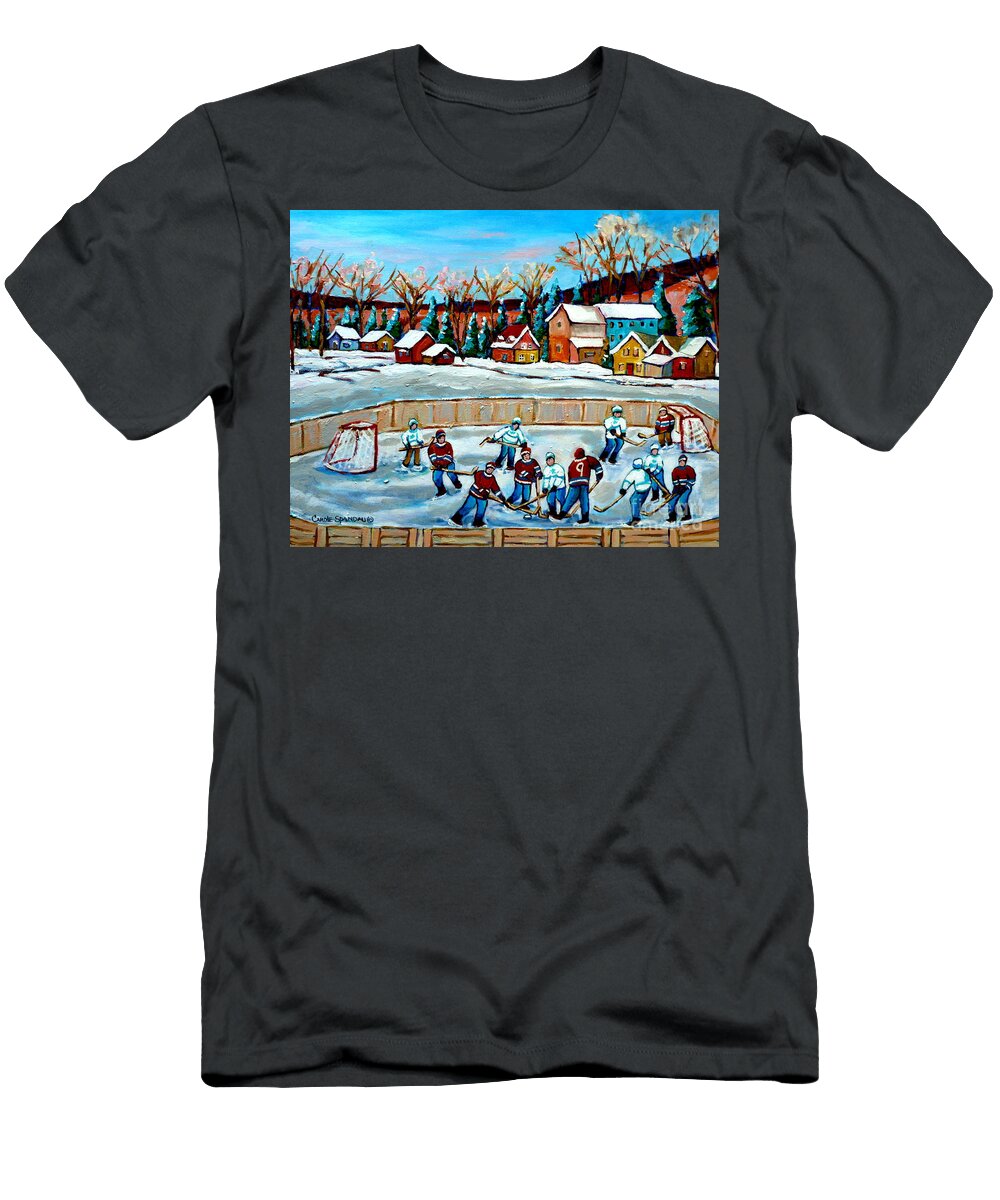 Outdoor Country Hockey Canadiens Versus Maple Leafs Future Hockey Stars Canadian Art Carole Spandau Carole Spandau T-Shirt
