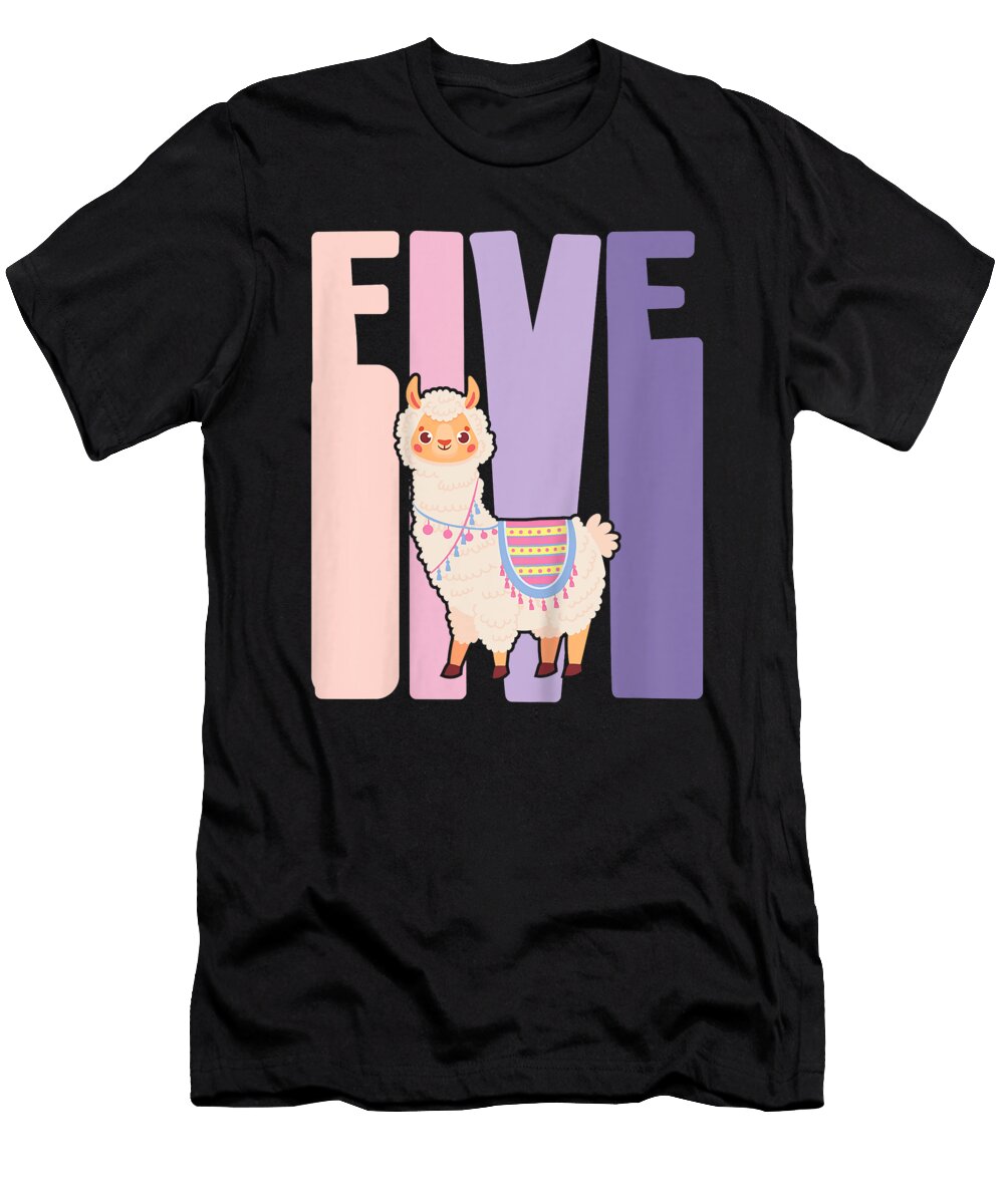 Overcome Hardship Kids 5 Year Old Cute Llama Alpaca Birthday Girl 5th B Day Cute Gifts Ezone Prints T-Shirt