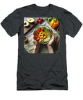 Overhead View of Woman Hands Holding Fresh Vegan Salad Bowl with Avocado Slices and Cherry Tomatoes Talha Khan T-Shirt