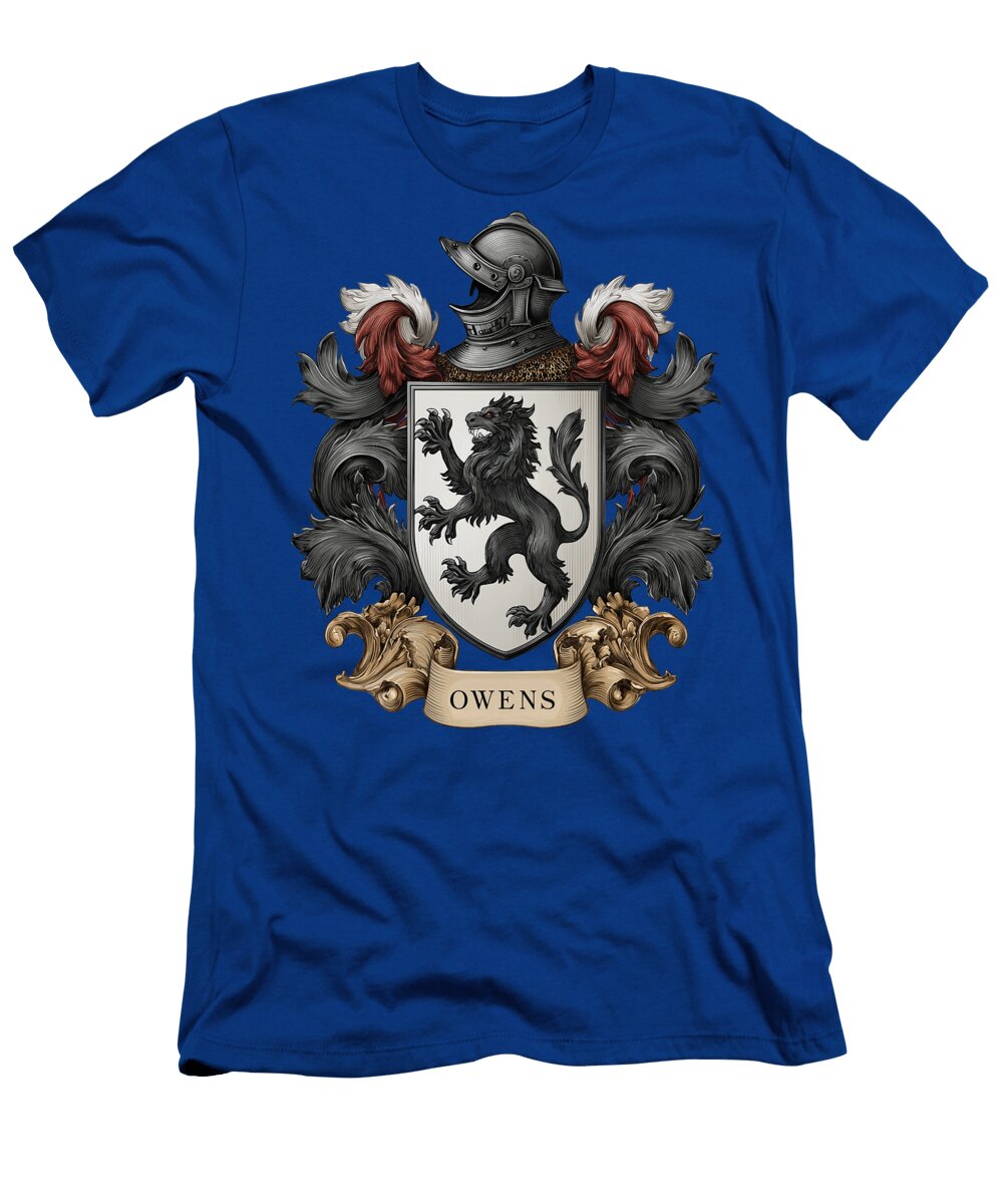 Owens Family Coat of Arms Black Rampant Lion Heraldry Shield Lena Owens T-Shirt