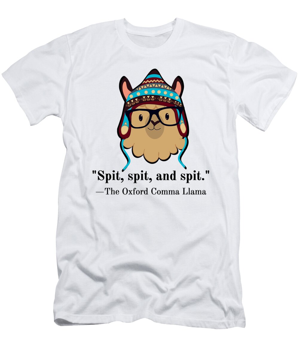 Oxford Comma Llama Grammar Nerd Black Text Spit Roger Kuo Art T-Shirt