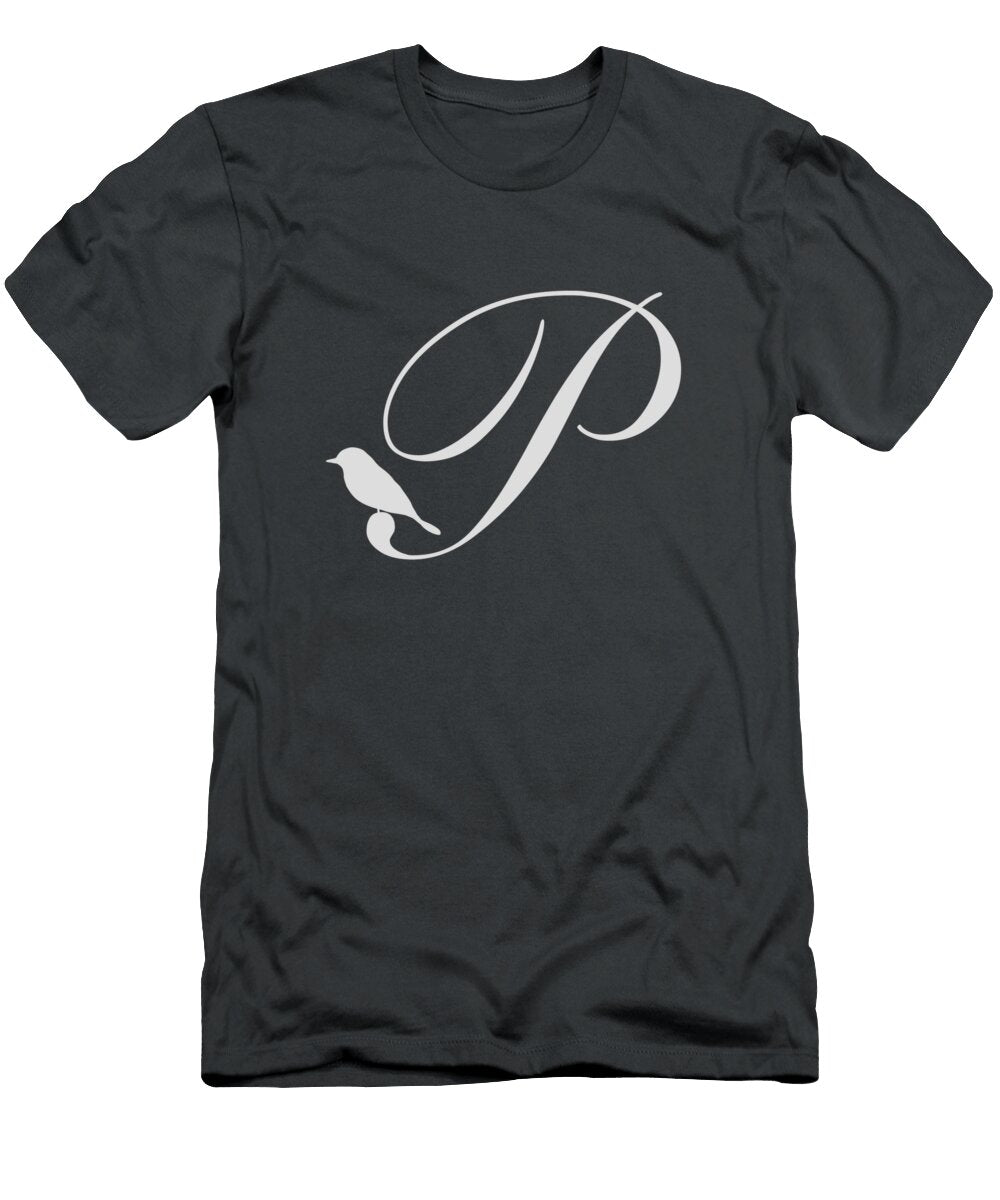 P in Light Gray Bird and Script Custom Home Fashions T-Shirt