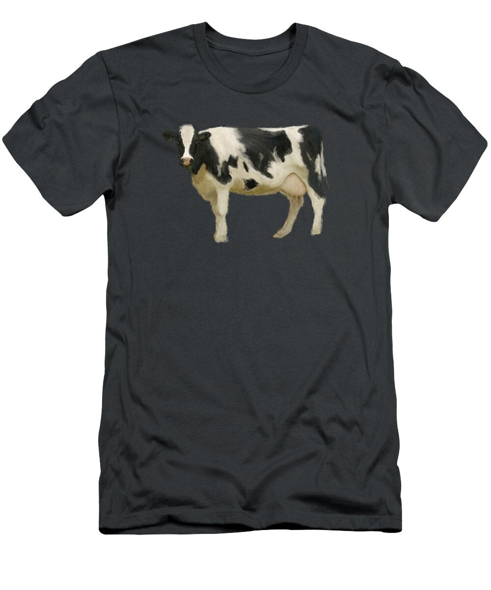 Painterly Black and White Cow Over Gingham Farmhouse Decor Audrey Jeanne Roberts T-Shirt