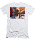 Paintings of Montreal Beautiful Staircases in Winter Walking Home After the Game By Carole Spandau Carole Spandau T-Shirt