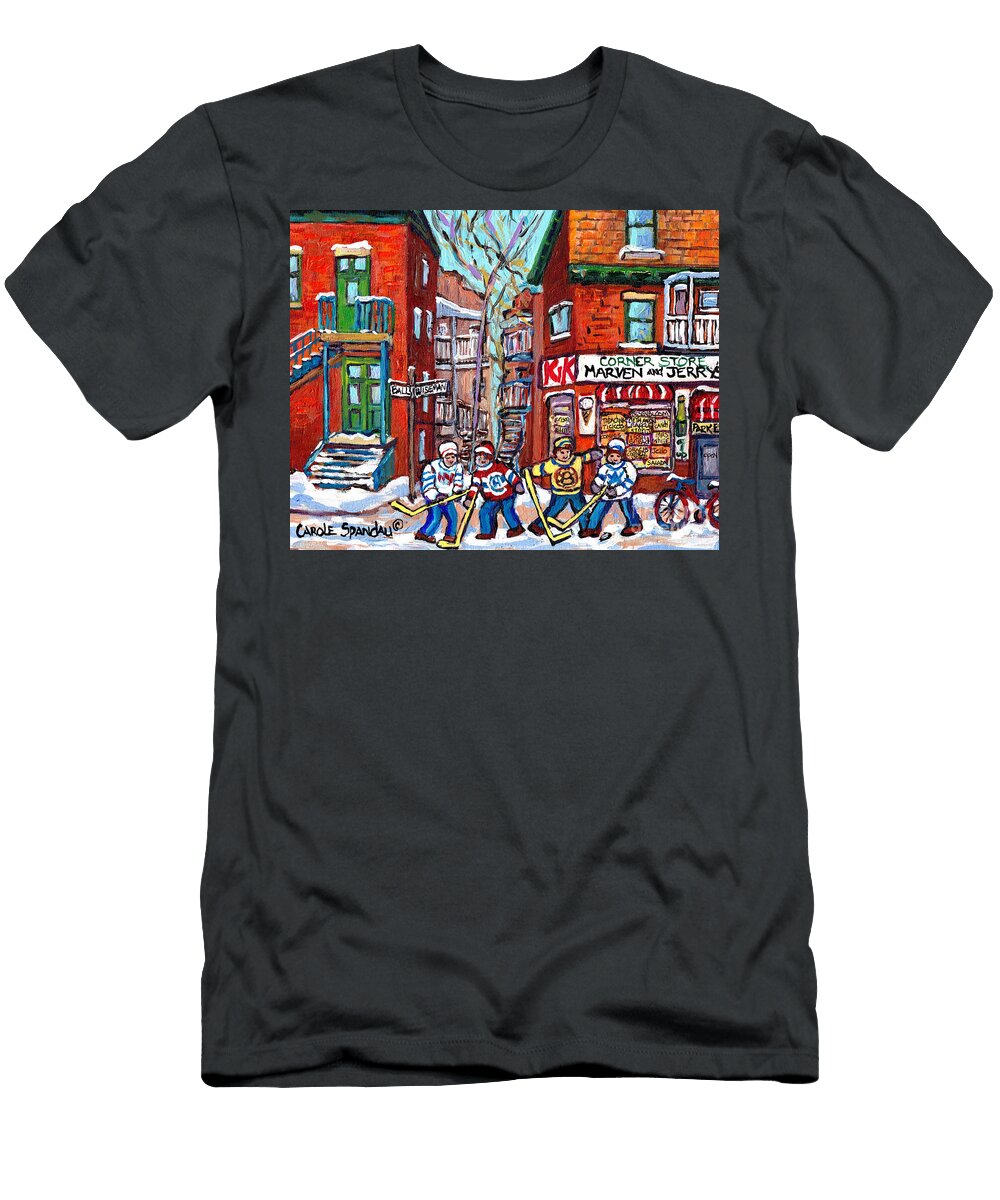 Park Extension Paintings Marvens Cornerstore Ball Ave Hockey Art Montreal Memories C Spandau Artist Carole Spandau T-Shirt