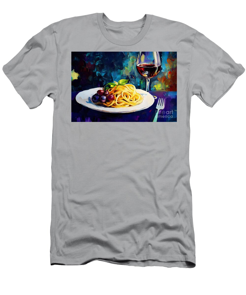 Pasta Perfection Spaghetti with Fresh Basil and Red Wine Elegance Olfactoart Studio T-Shirt