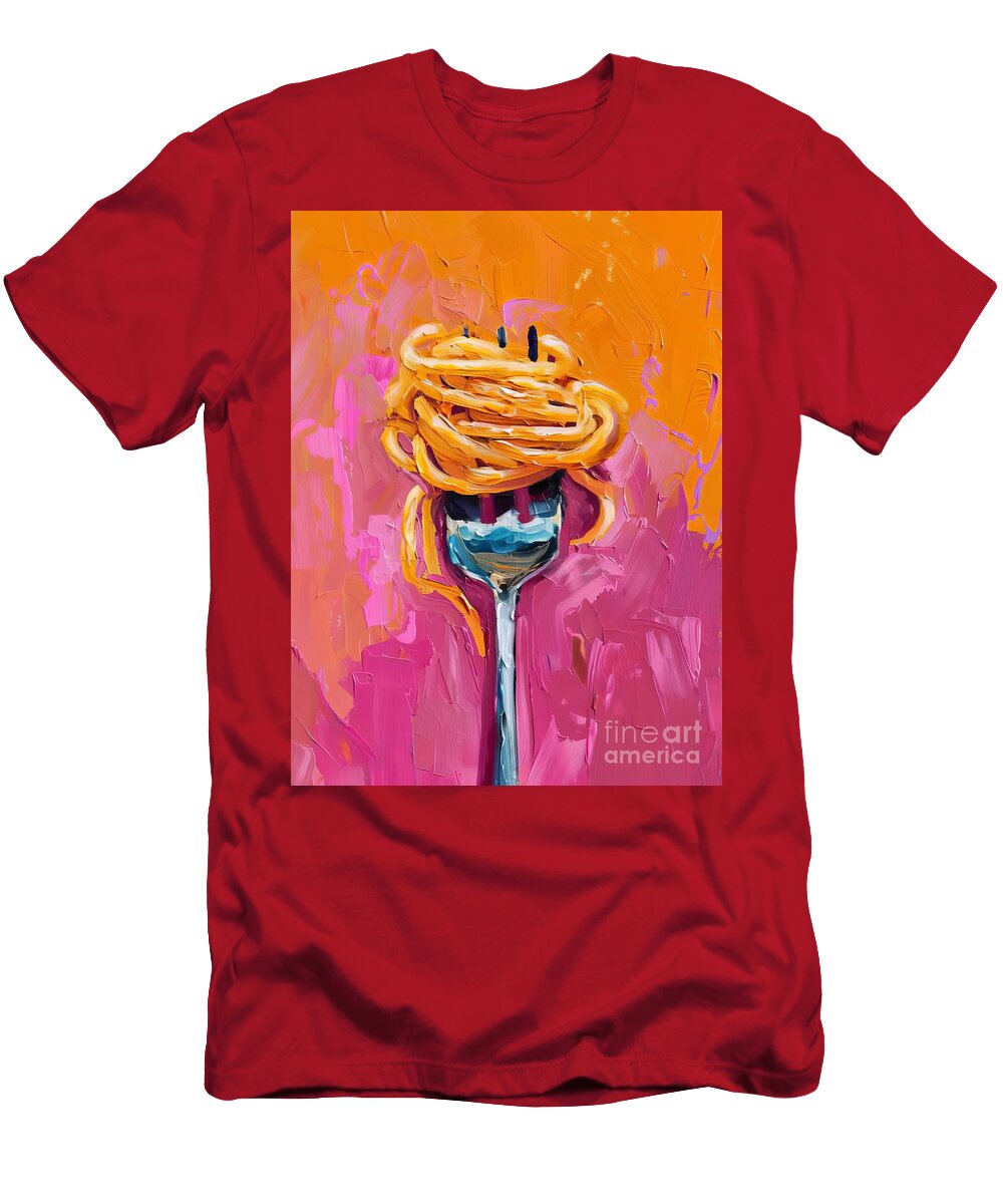 Pasta Print Eclectic Print Maximalist Print Colorful Print Orange Painting Pink Painting Food Painti Robert D Price T-Shirt