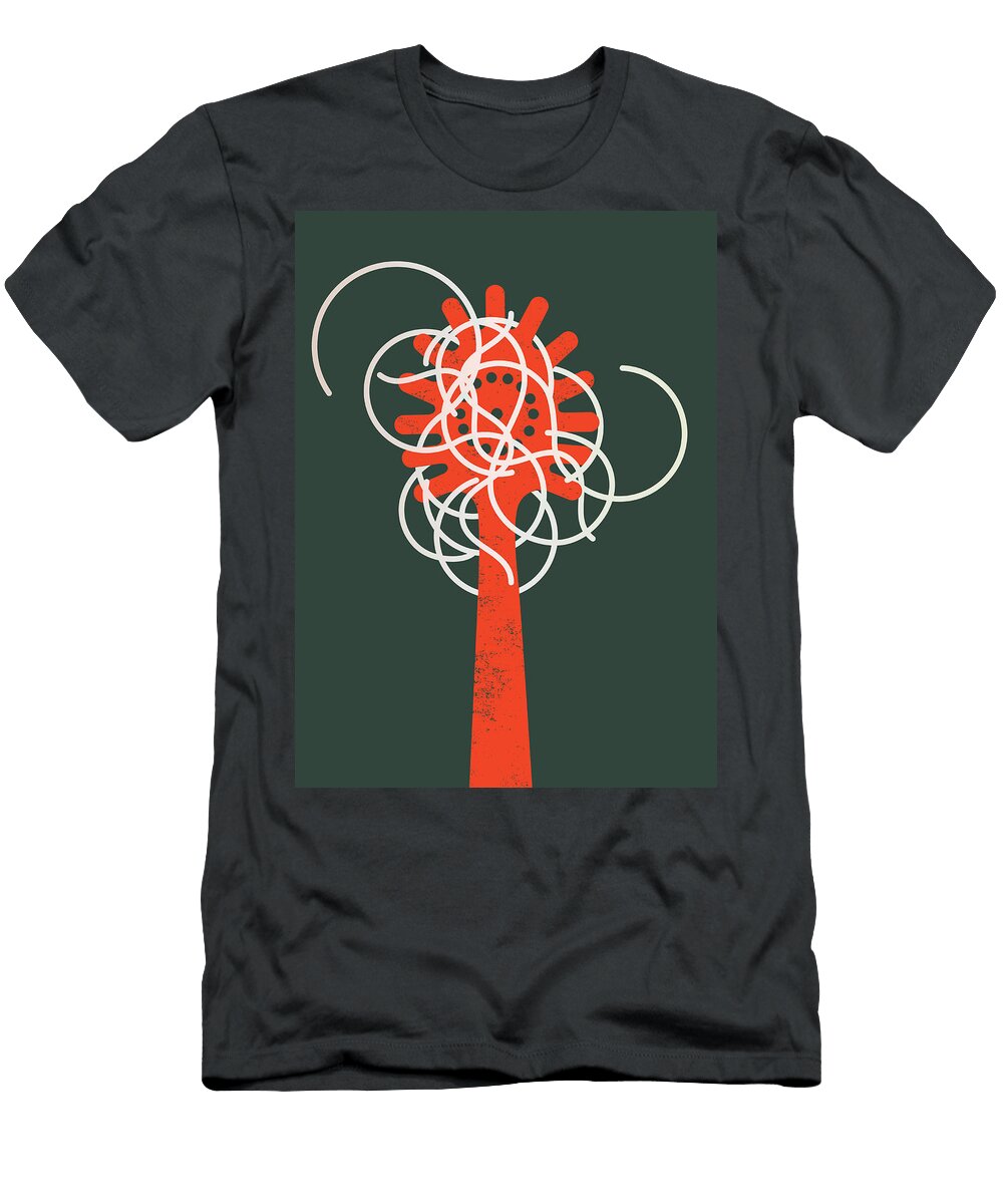 Pasta Tangled in Slotted Spoon on Green Ikon Ikon Images T-Shirt
