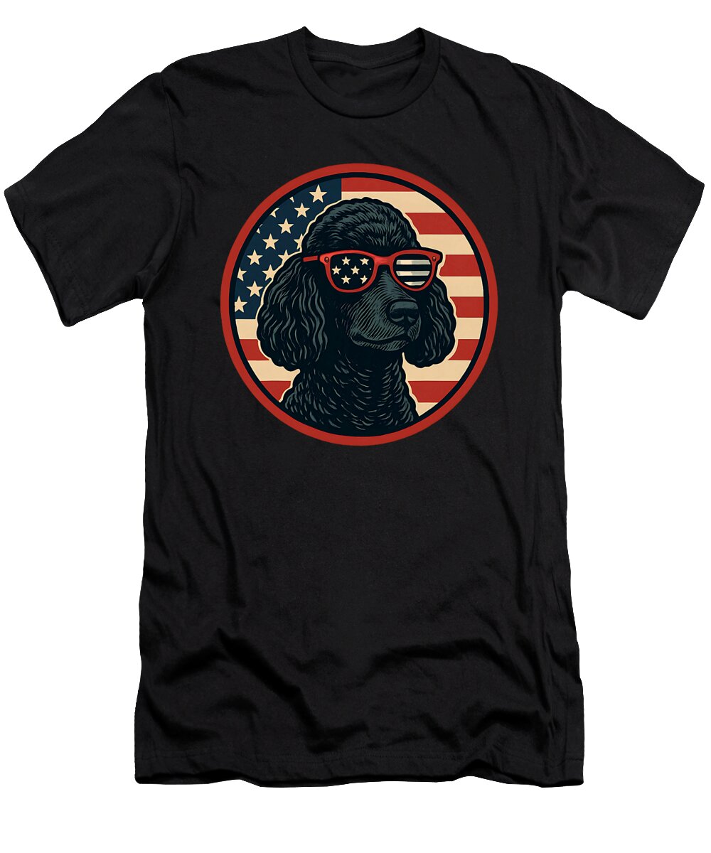Patriotic Black Standard Poodle USA Flag 4th of Sophie Eleanor T-Shirt
