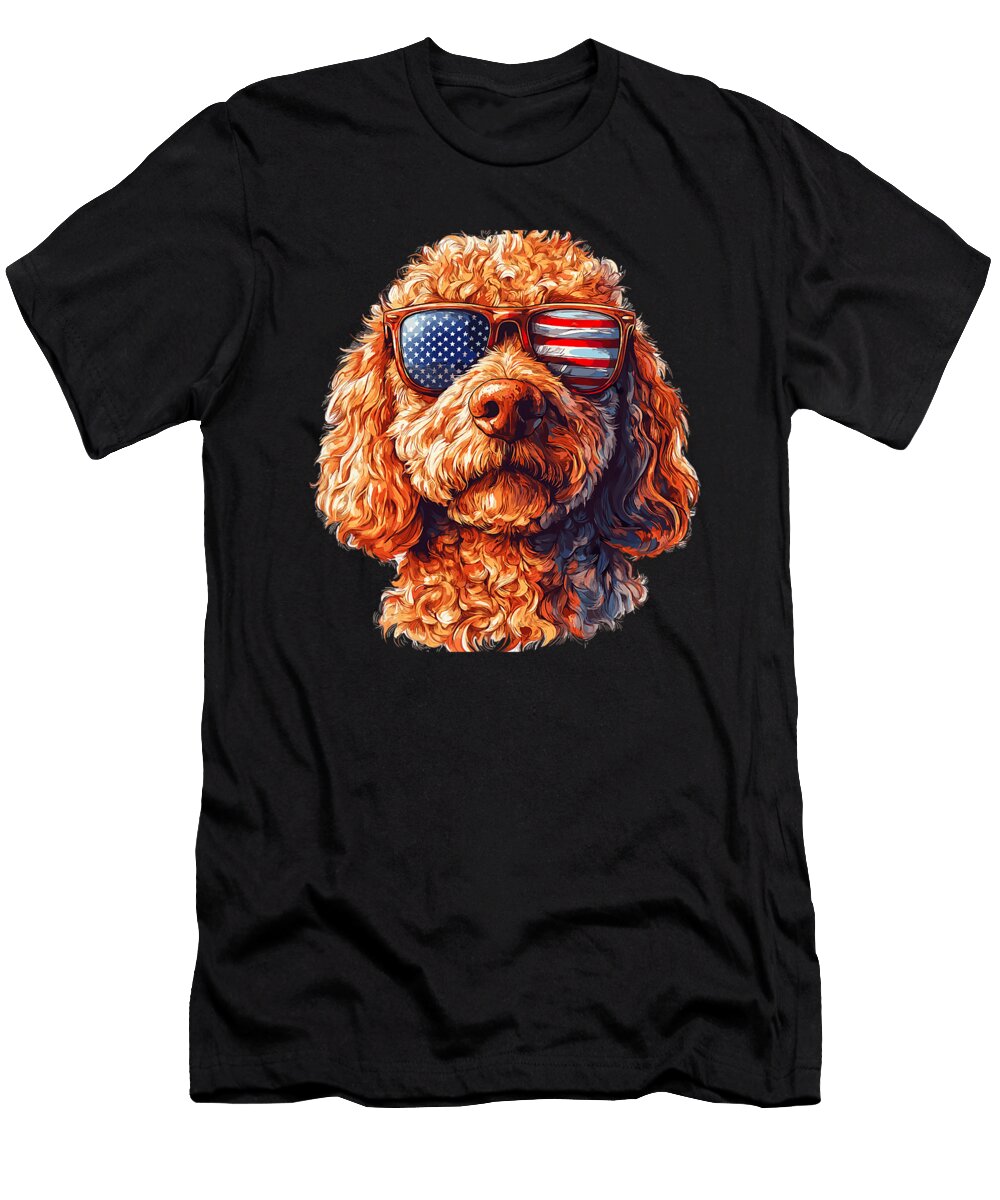 Patriotic Doodle USA Flag Sunglasses Dog Lover Studi Alex T-Shirt