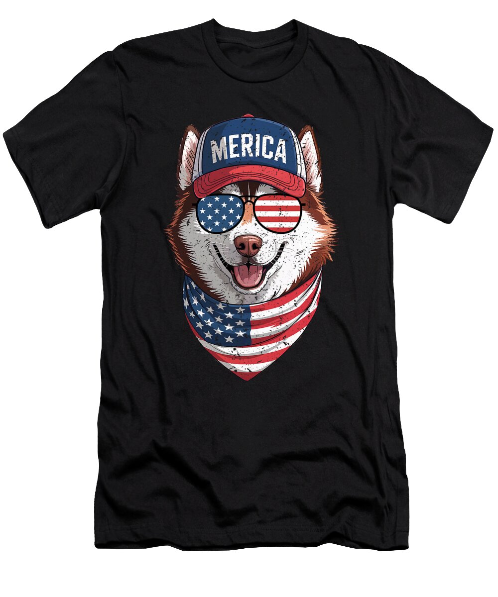 Patriotic Husky in Sunglasses Studi Alex T-Shirt