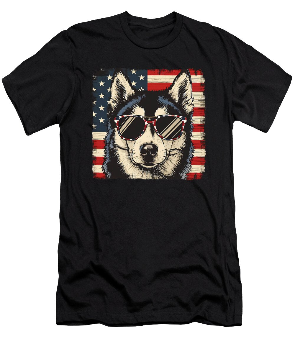 Patriotic Husky with Sunglasses Studi Alex T-Shirt