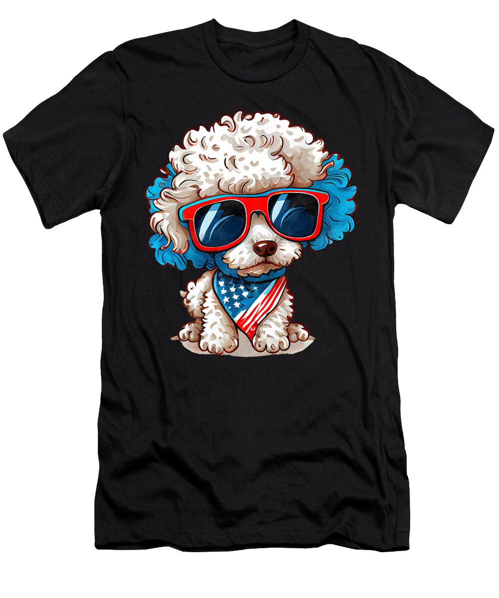 Patriotic Poodle Dog USA Flag 4th of July Natalie Lidford T-Shirt