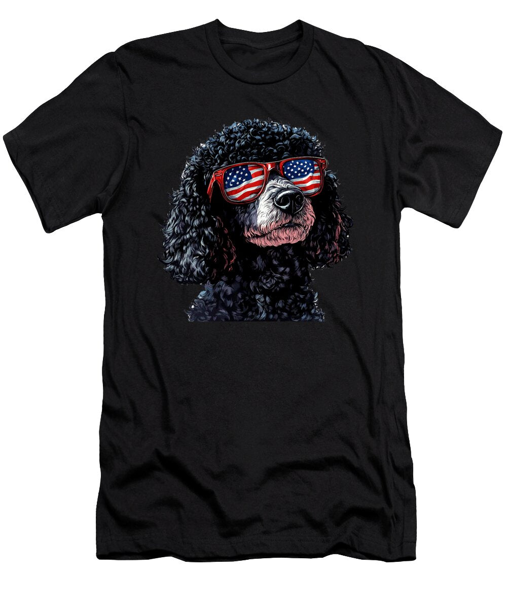 Patriotic Poodle USA Flag Sunglasses Dog Lover Studi Alex T-Shirt