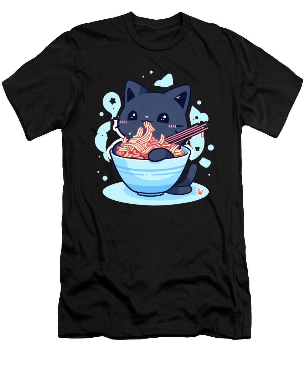 Paws N Pasta Cat Eating Noodles Chibi Charms Shop T-Shirt